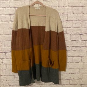 Madewell Colorblock Merino Wool Cardigan in Cream, Brown, Mustard, Gray